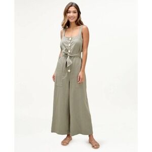 New! SPLENDID x MARY LAWLESS Linen Blend Wide Leg Button Jumpsuit Sage Green S